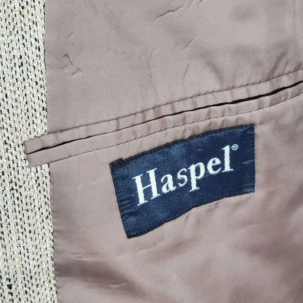 VTG Haspel Men's Sport Coat Blazer Two Button Beige Brown 100%‎ SILK Sz 42R